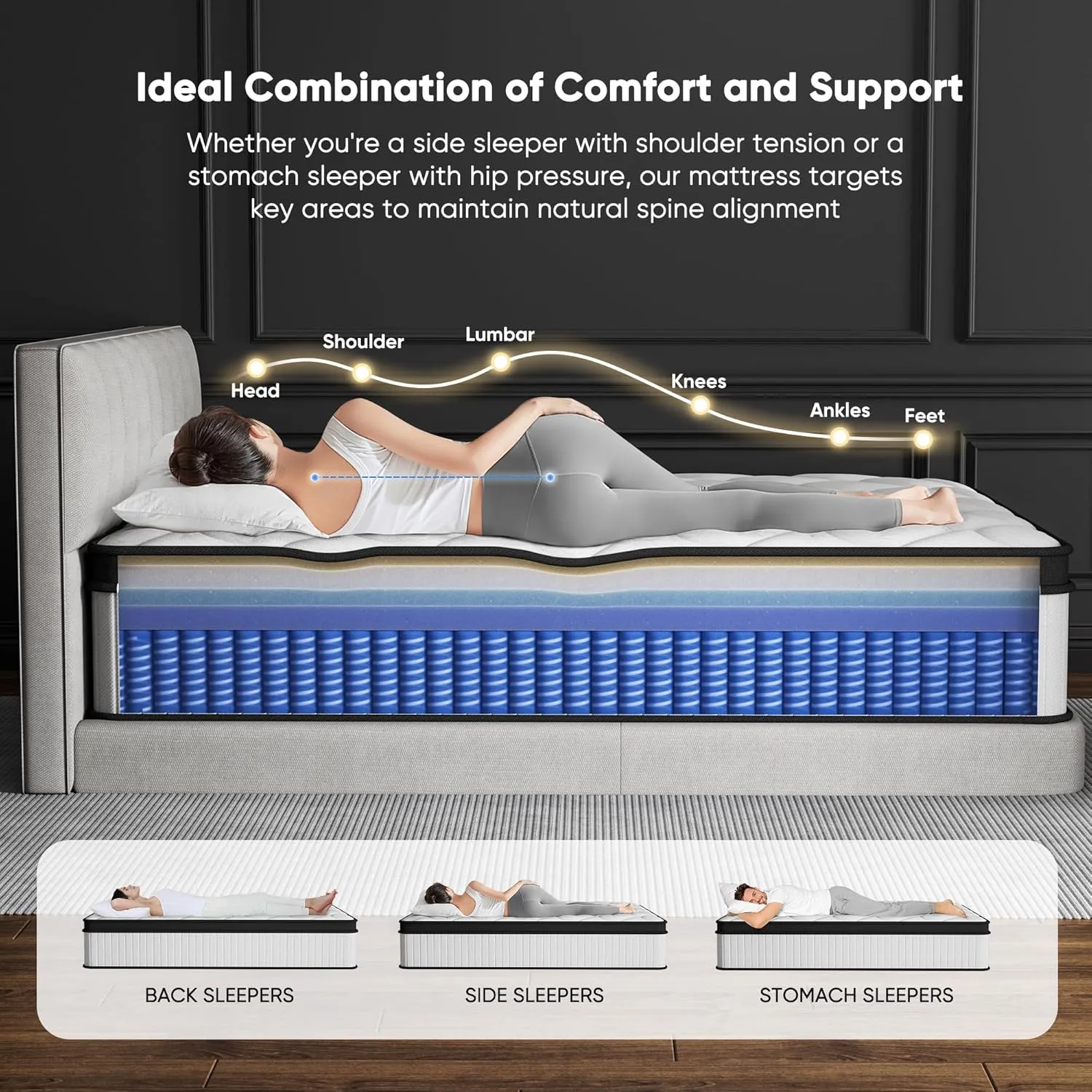 12 Inch Mattress Queen Size- 2025 Upgraded Hybrid Cooling Gel Memory Foam & Pocket Coils, Medium Firm Mattress in a Box for Back Neck Pain Relief, Motion Isolation, Edge Support, CertiPUR-US Certified