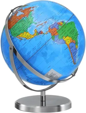 13" World Globe with Stand, 720° Omnidirectional Rotation, Stainless Steel Stand, Geographic/Decorative Tabletop Decor World Map with Clear Text for Home, School, Office