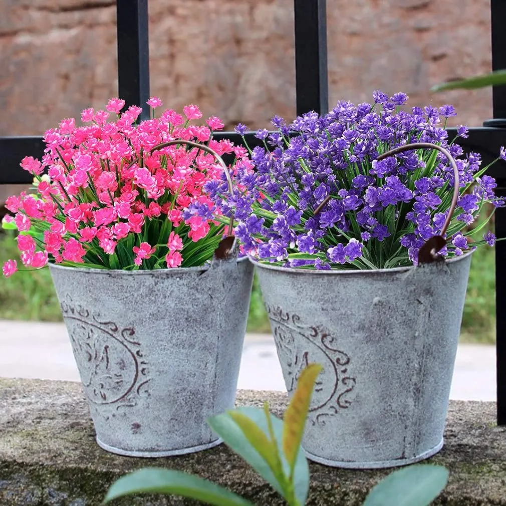 20 Bundles Outdoor Artificial Fake Flowers UV Resistant Shrubs Plants, Faux Plastic Greenery for Indoor Outside Hanging Plants Garden Porch Window Box Home Wedding Farmhouse Decor (Pink)