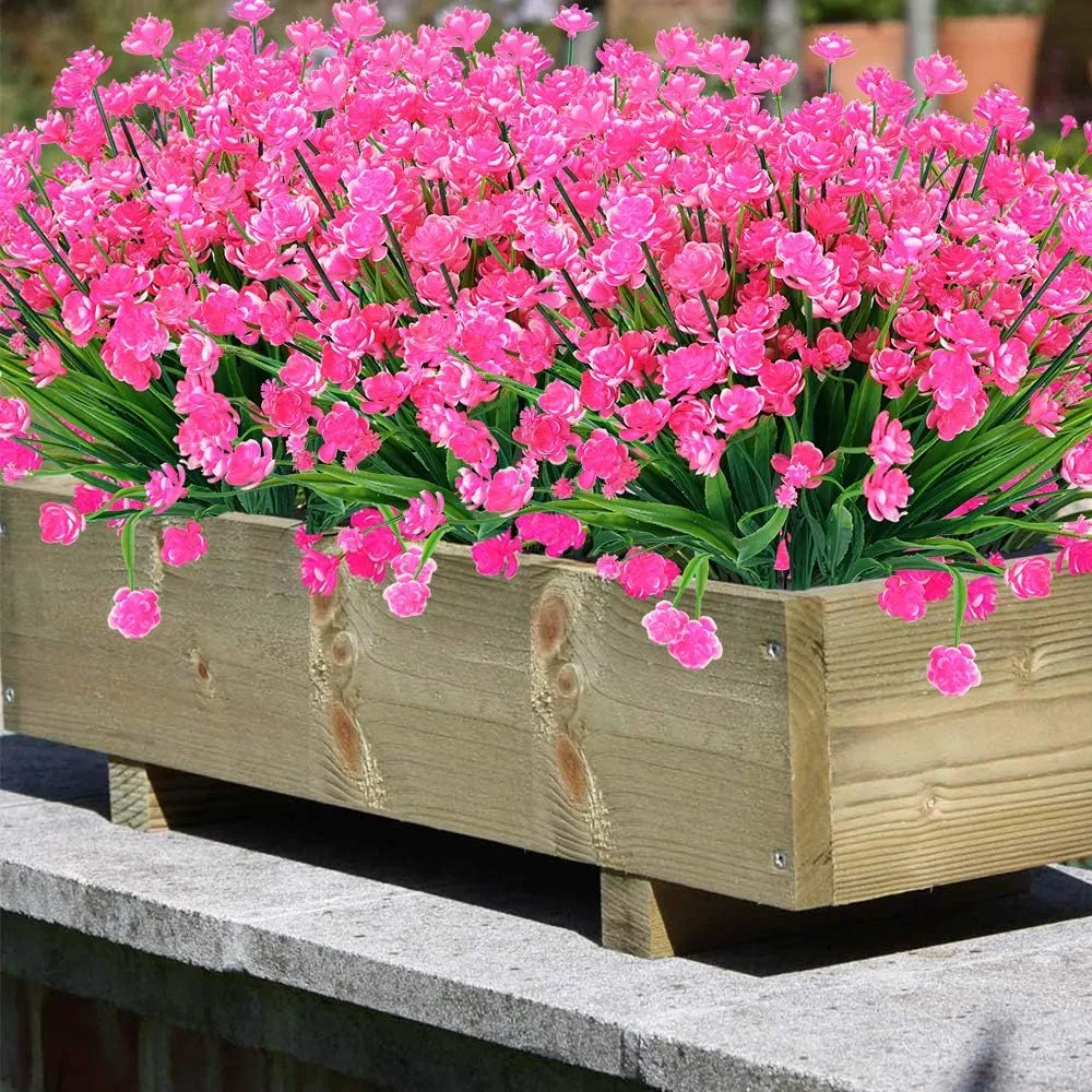 20 Bundles Outdoor Artificial Fake Flowers UV Resistant Shrubs Plants, Faux Plastic Greenery for Indoor Outside Hanging Plants Garden Porch Window Box Home Wedding Farmhouse Decor (Pink)