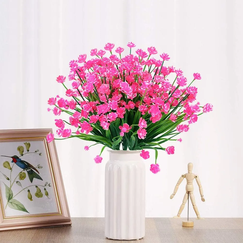 20 Bundles Outdoor Artificial Fake Flowers UV Resistant Shrubs Plants, Faux Plastic Greenery for Indoor Outside Hanging Plants Garden Porch Window Box Home Wedding Farmhouse Decor (Pink)