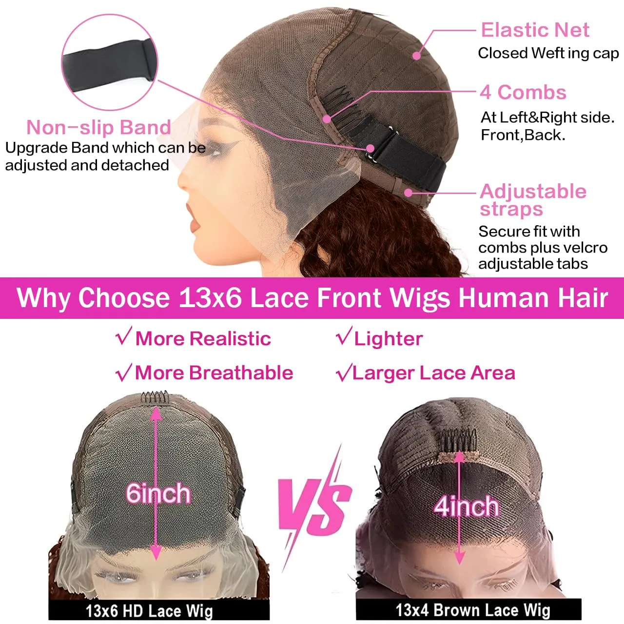30Inch Chocolate Brown Deep Wave Lace Front Wigs Human Hair 200 Density 13x6 HD Lace Frontal Wigs Curly Human Hair Wig For Women Pre Plucked with Natural Hairline 4# Brown Color