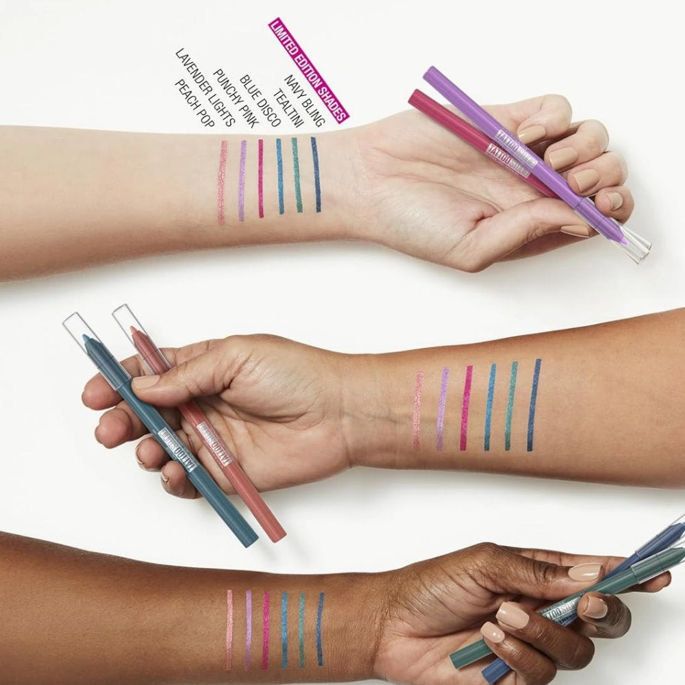 3pk SET Maybelline Tattoo Gel Pencil Eyeliner 812 Lavender Lights   813 Punchy Pink and 814 Blue Disco