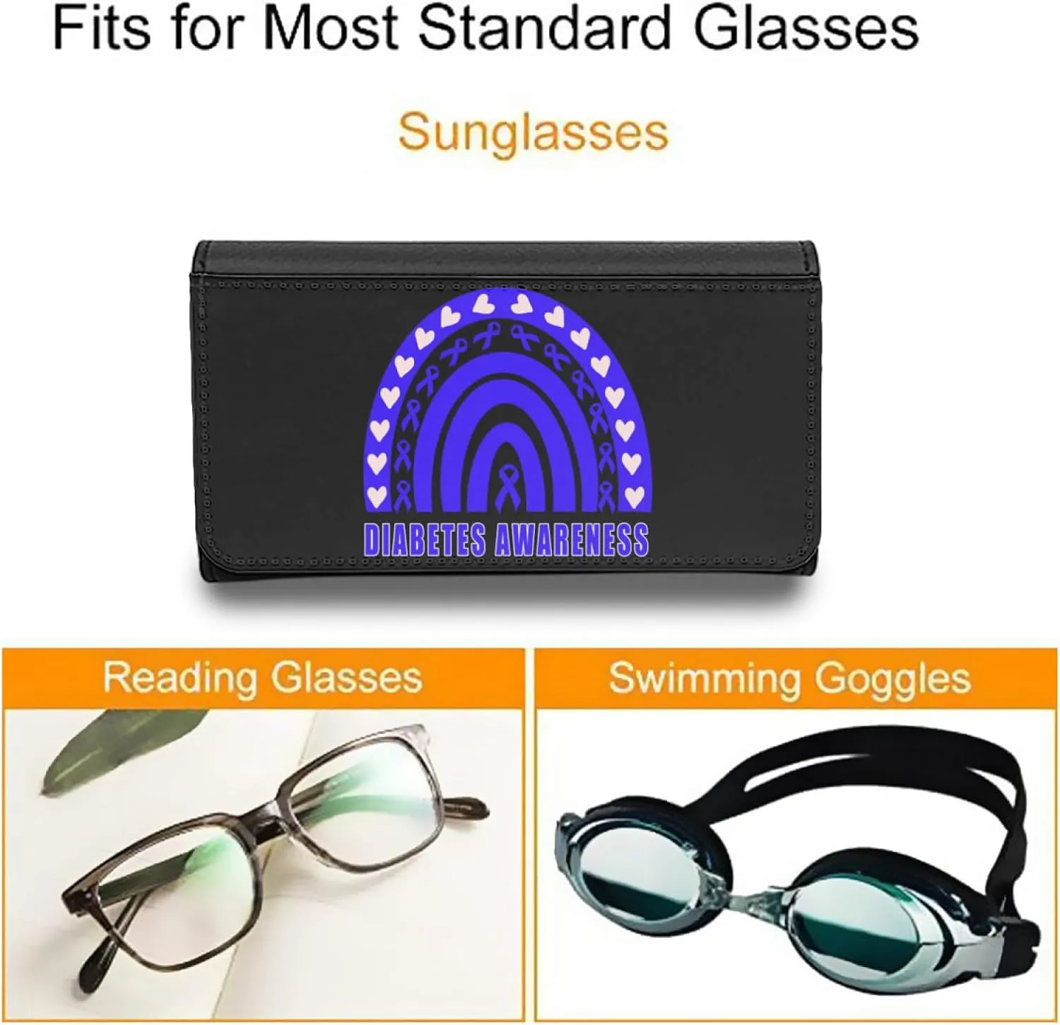 ADHA Awareness Orange Rainbow Hearts Sunglasses Case Eyeglasses Eyewear Reading Glasses Hard Holder