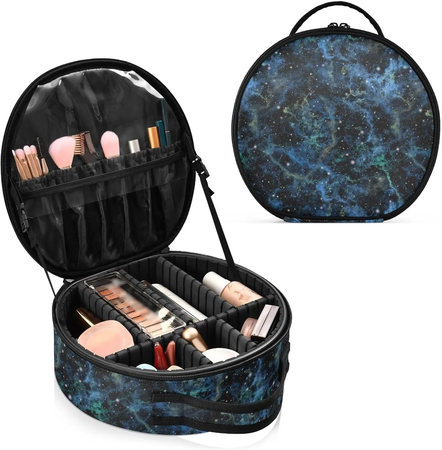 ALAZA Abstract Blue Universe Nebula Night Starry Sky Shiny Outer Space Travel Make Up Organizer Cosmetic Brush Bags Case