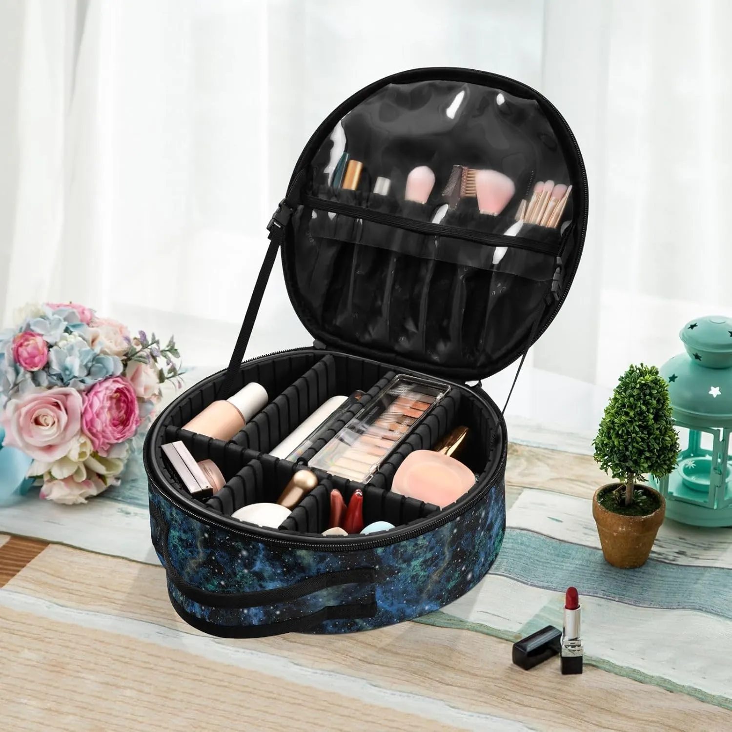 ALAZA Abstract Blue Universe Nebula Night Starry Sky Shiny Outer Space Travel Make Up Organizer Cosmetic Brush Bags Case