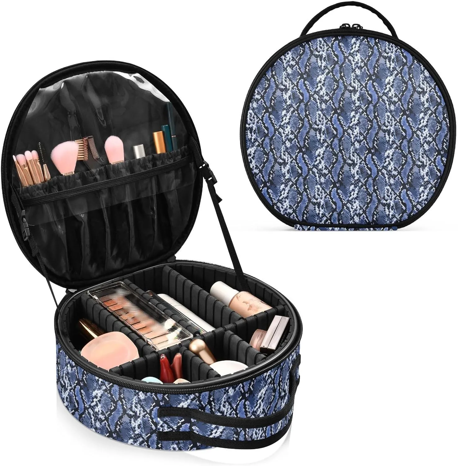 ALAZA Blue Snake Skin Travel Makeup Train Case Makeup Cosmetic Case with Adjustable Dividers
