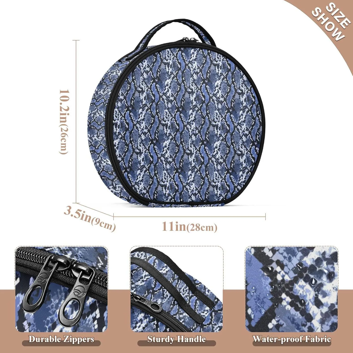 ALAZA Blue Snake Skin Travel Makeup Train Case Makeup Cosmetic Case with Adjustable Dividers