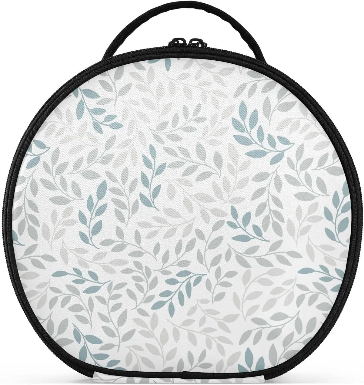 ALAZA Grey and Blue Leaves Branches Travel Makeup Train Case Makeup Cosmetic Case with Adjustable Dividers