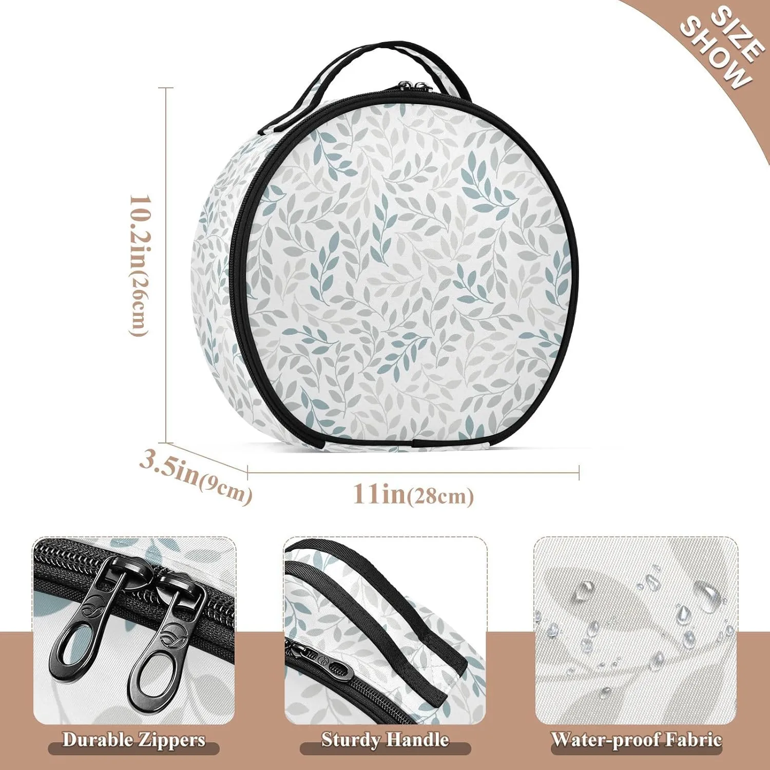 ALAZA Grey and Blue Leaves Branches Travel Makeup Train Case Makeup Cosmetic Case with Adjustable Dividers