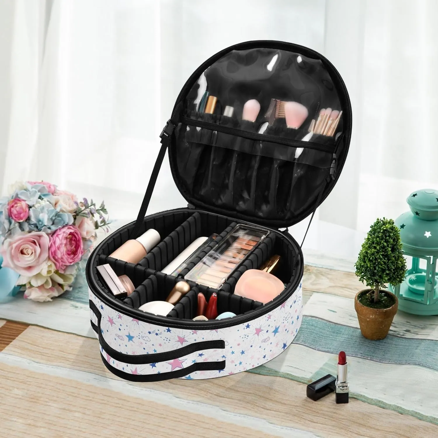ALAZA Space Galaxy Pink Blue Travel Makeup Train Case Makeup Cosmetic Case with Adjustable Dividers