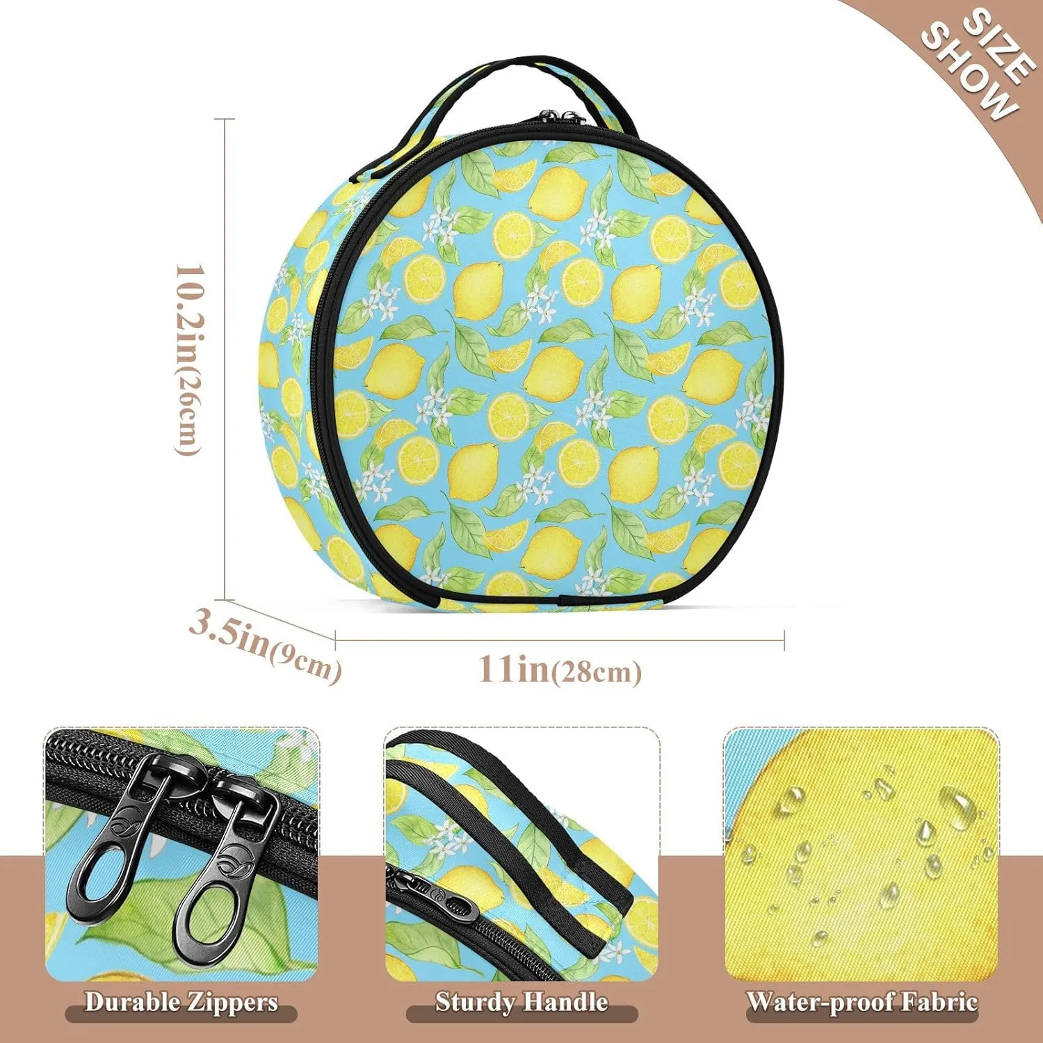 ALAZA Watercolor Lemons on A Blue Portable Cosmetic Bag Large Capacity Makeup Bags