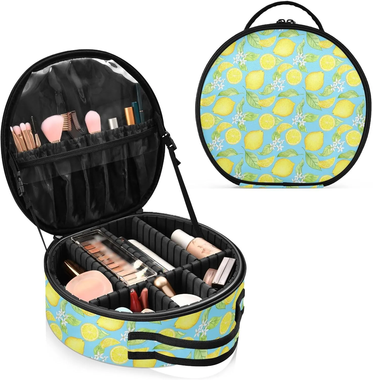 ALAZA Watercolor Lemons on A Blue Portable Cosmetic Bag Large Capacity Makeup Bags