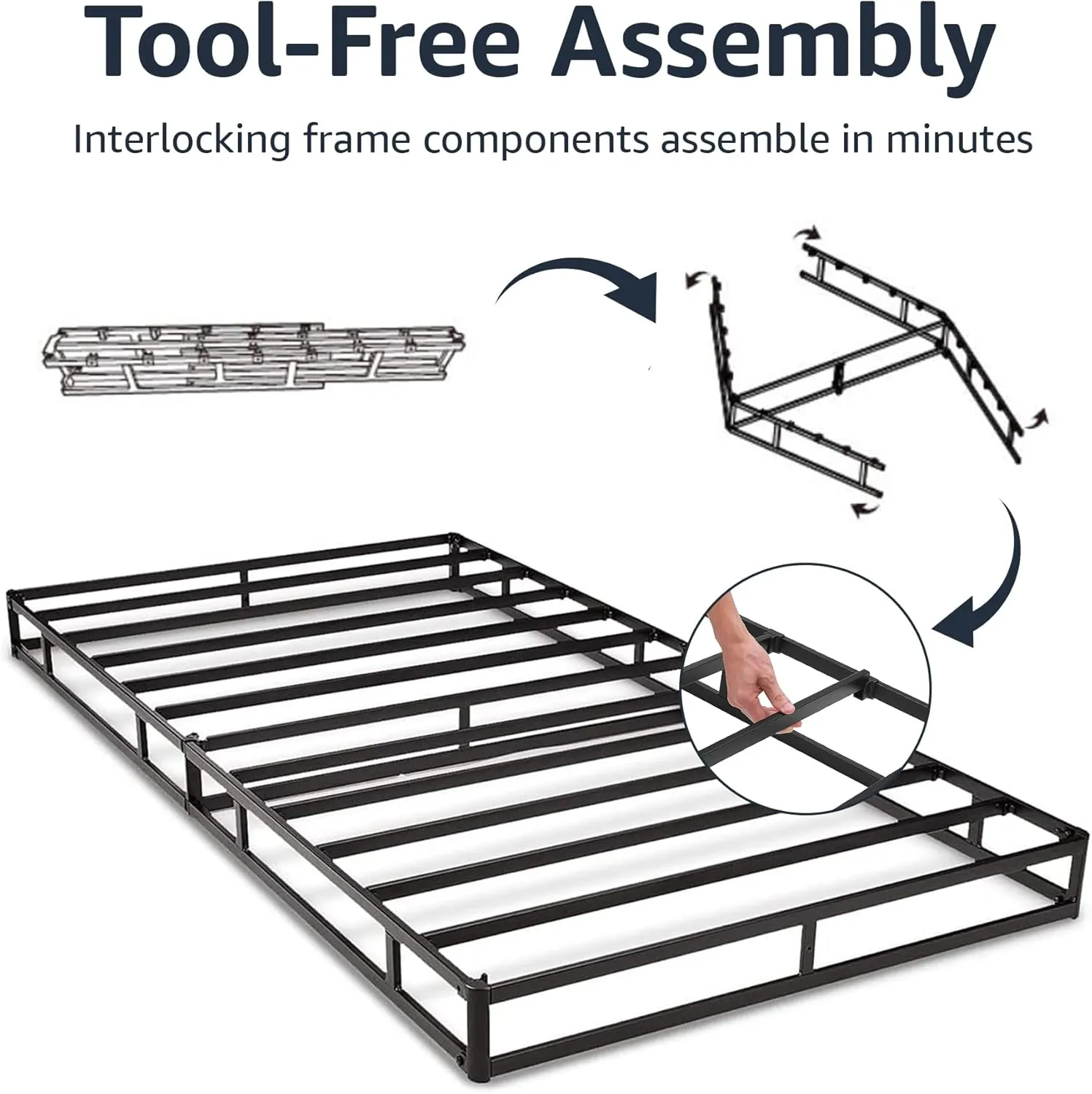 Amazon Basics Smart Box Spring Bed Base, 9-Inch Height Mattress Foundation, Tool-Free Easy Assembly, King, 79"L x 75.5"W x 9"H, White