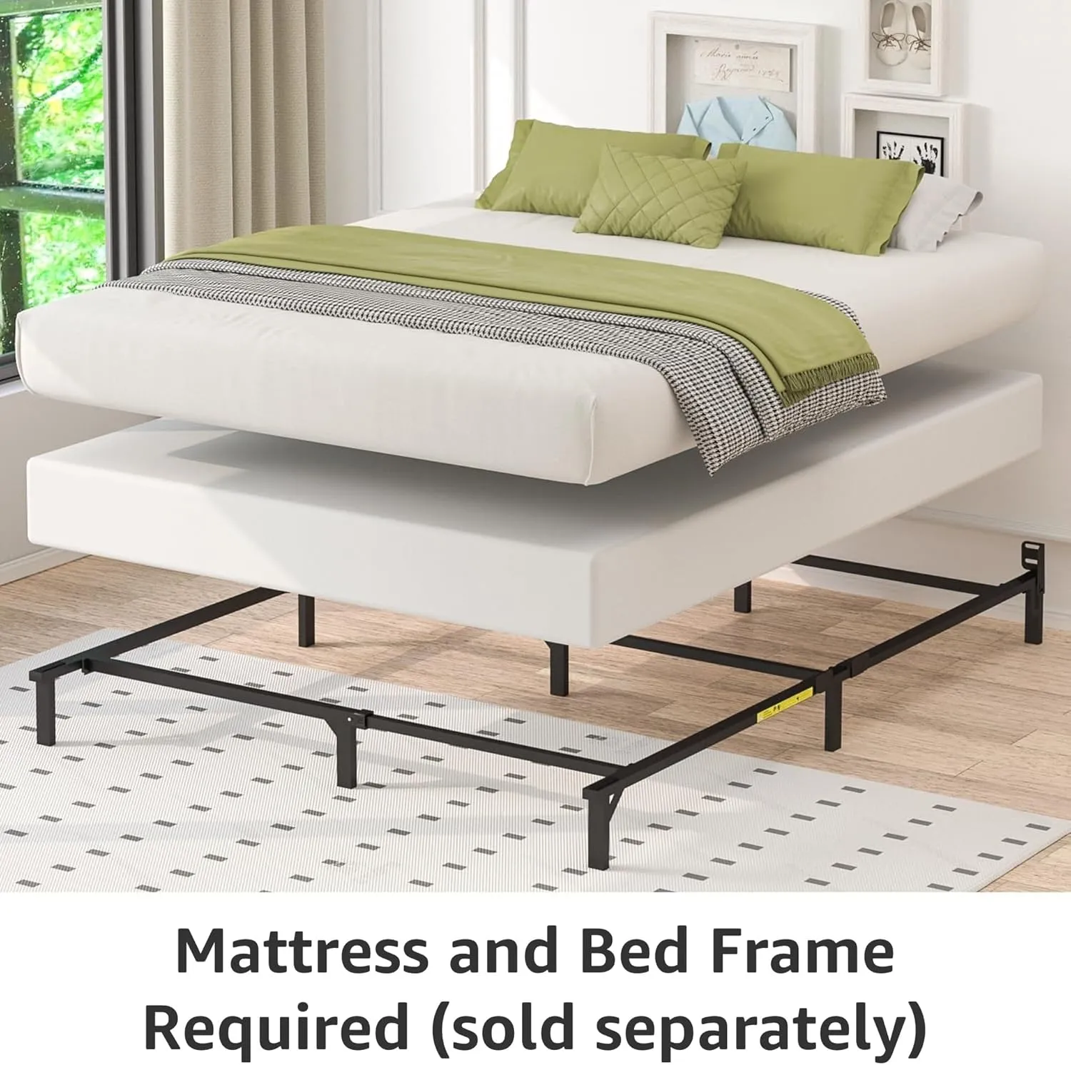 Amazon Basics Smart Box Spring Bed Base, 9-Inch Height Mattress Foundation, Tool-Free Easy Assembly, King, 79"L x 75.5"W x 9"H, White
