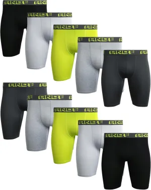 AND1 Mens Boxer Briefs - 10 Pack Performance Stretch Mens Underwear Long Leg Boxers for Men with Contour Pouch (Sizes: S-3XL)