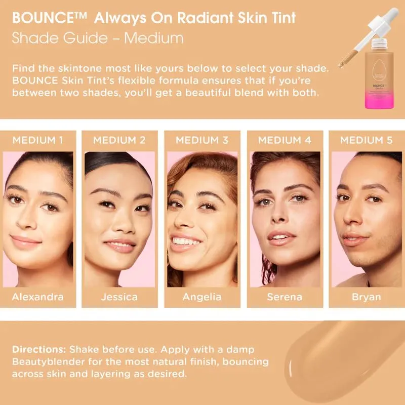 Beautyblender 12-Hour Always on Radiant Skin Tint, Breathable Serum Foundation Stays Put for All Day Long Wear, Infused with Hyaluronic Acid & Niacinamide, Medium 2