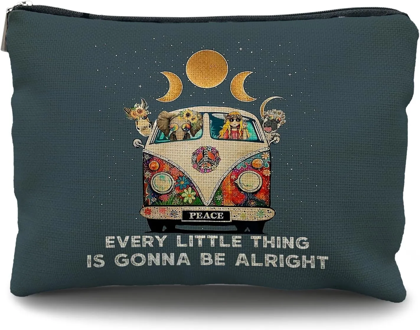 Boho Blue Hippie Makeup Bag - Peace Love Affirmations Gift