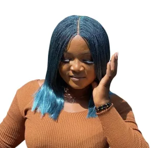 Braidsfashion - Nano Micro Twist Wig Glueless - 12"HD Full Lace Synthetic Hand-Braided Wig for Black Women - Natural Look Knotless Lace, Closure Backward Micro Braided Wigs for Easy Wear - Teal