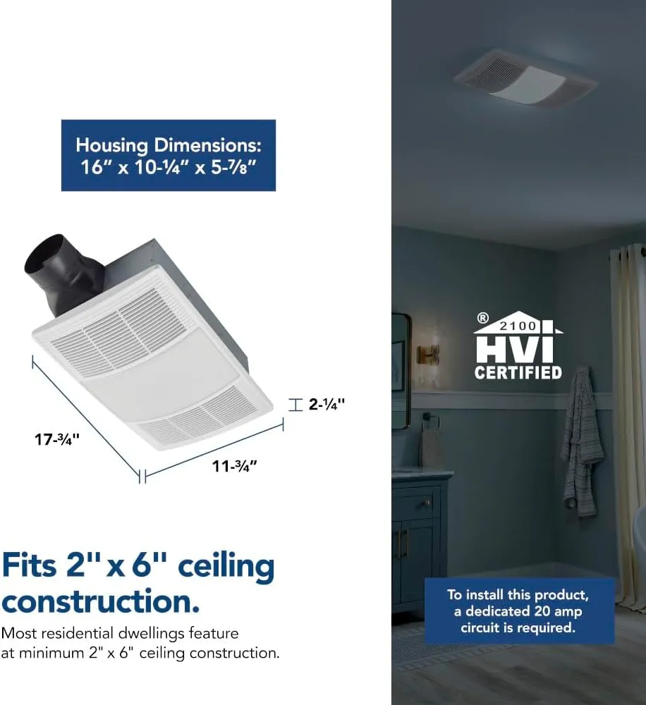 Broan-NuTone BHFLED110 PowerHeat Bathroom Exhaust Fan, Heater, and LED Light Combination, 110 CFM
