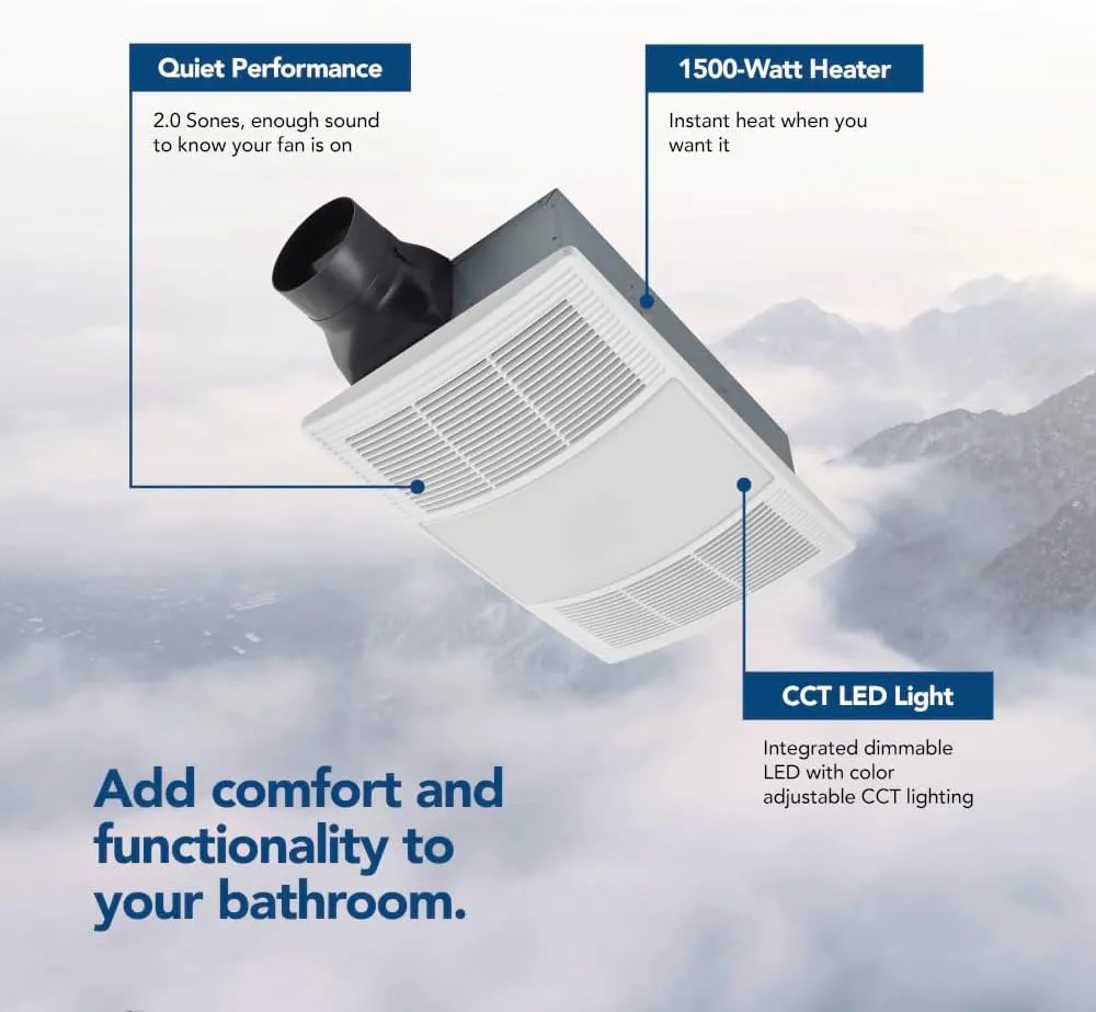 Broan-NuTone BHFLED110 PowerHeat Bathroom Exhaust Fan, Heater, and LED Light Combination, 110 CFM