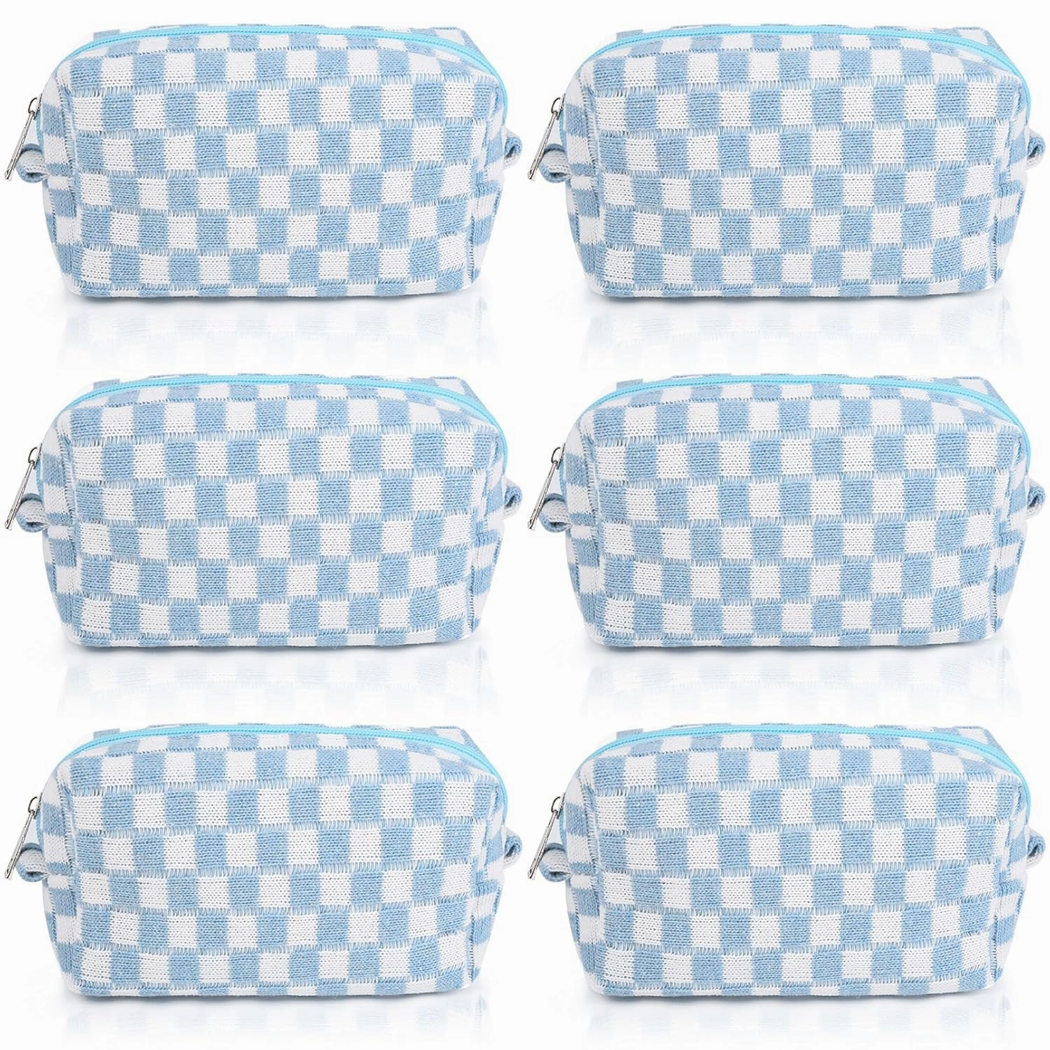 Checkered Makeup Bag Preppy Cosmetic Bag Bulk Blue Makeup Pouch Personalize Travel Toiletry Bag Organizer Cute DIY Makeup Brushes Storage Bag for Women