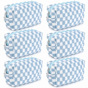 Checkered Makeup Bag Preppy Cosmetic Bag Bulk Blue Makeup Pouch Personalize Travel Toiletry Bag Organizer Cute DIY Makeup Brushes Storage Bag for Women