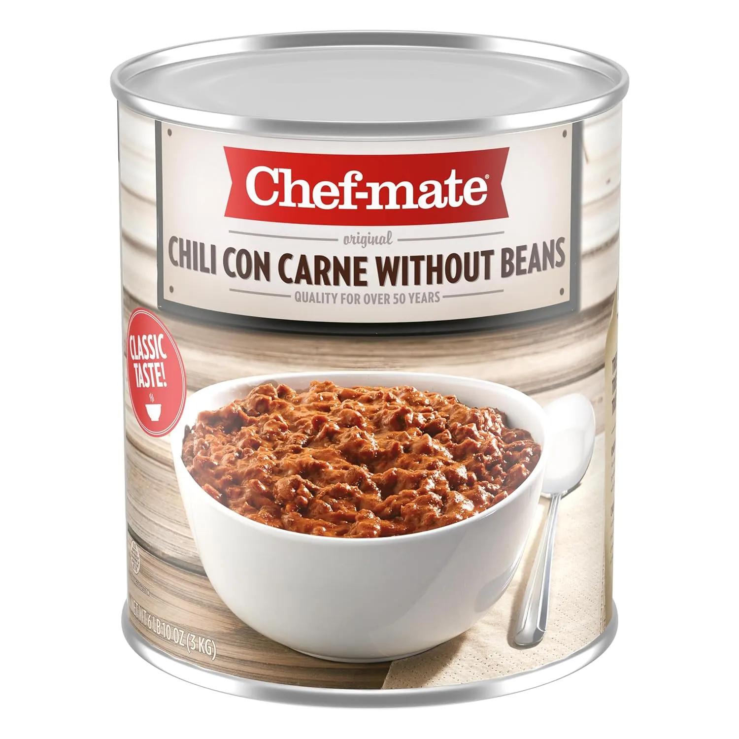 Chef-mate Beef Chili, Canned Chili with Meat, No Beans, 6 lb 10 oz (#10 Can Bulk) (Pack of 6)