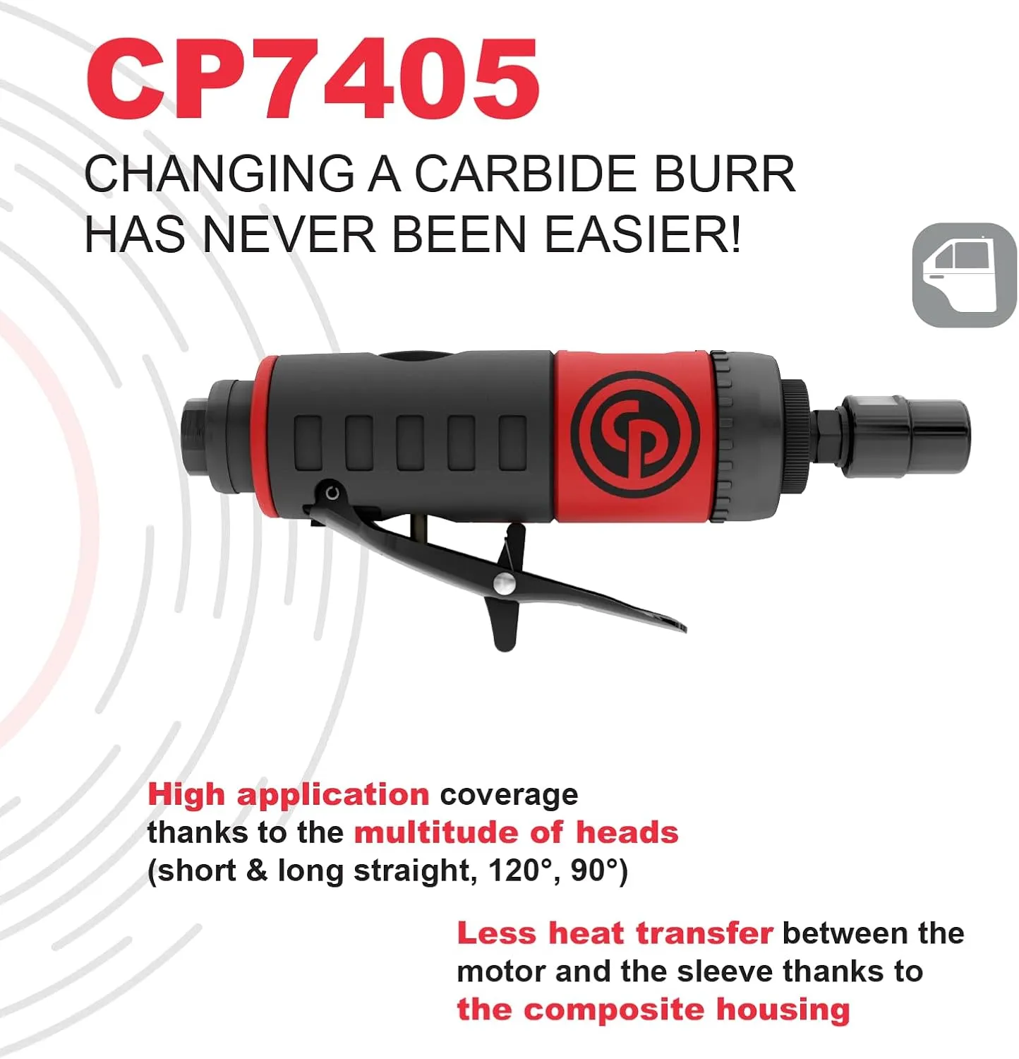 Chicago Pneumatic CP7405 - Air Straight Die Grinder Tool, Welder, Woodworking, Automotive Car Detailing, Stainless Steel Polisher, Heavy Duty, 1/4 Inch (6 mm), 0.34 HP / 250 W, 28000 RPM