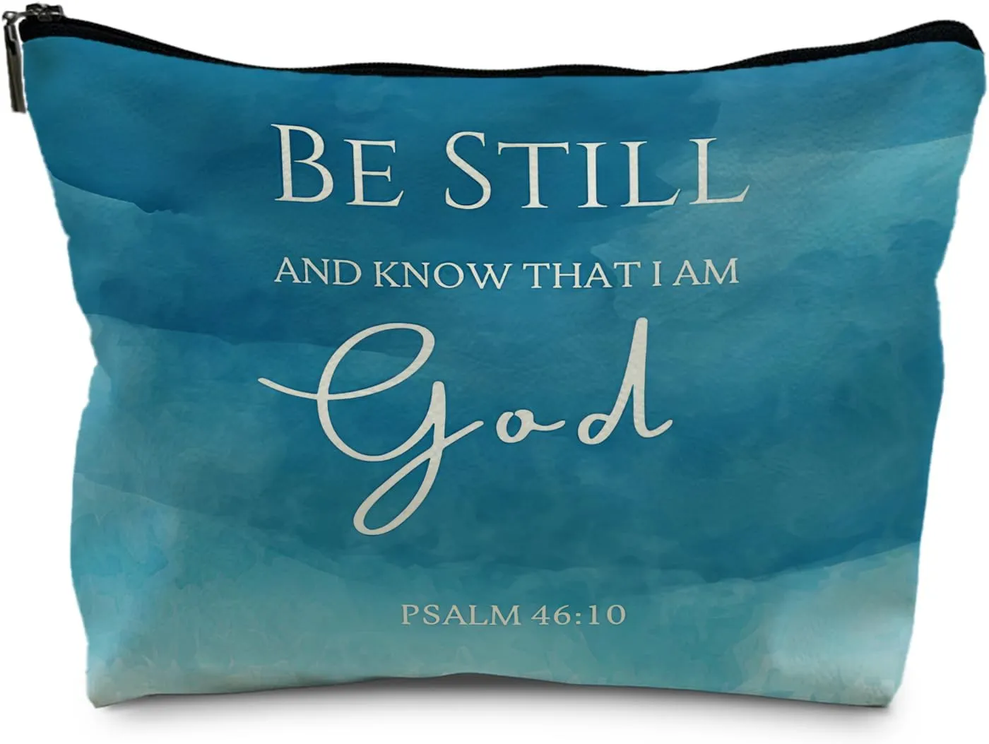 Christian Leather Makeup Bag,Be Still and Know That I Am God,Christian Bible Verses Makeup Bag,Christian Gifts for Women,Scripture Bag,Blue Makeup Bag,Scripture Gifts for Women(Pu)