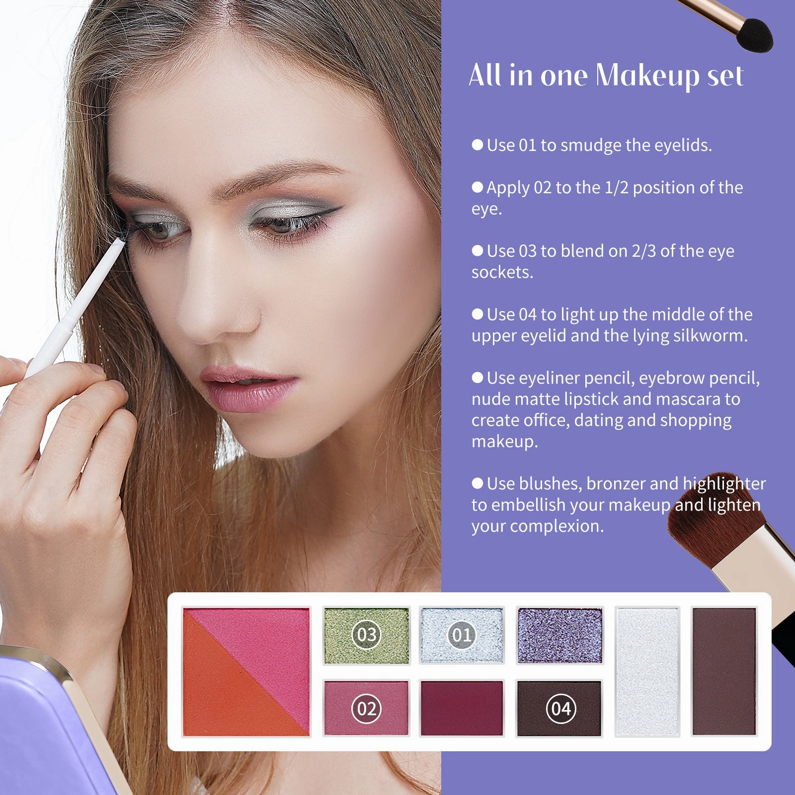 Color Nymph All in One Makeup Kit for Beginners, Cute Makeup Kit for Girls and Teens includes Eyeshadows, Mascara, Lipstick, Eyebrow Pencil…
