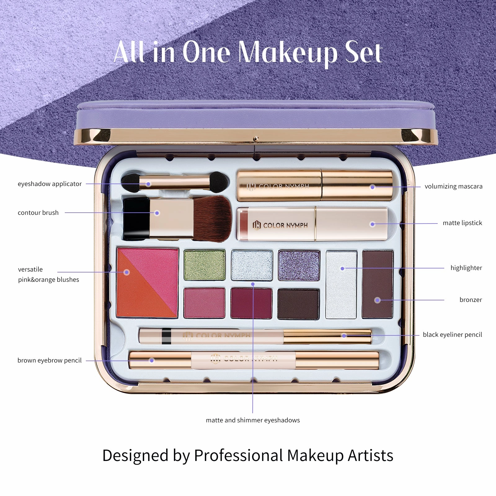 Color Nymph All in One Makeup Kit for Beginners, Cute Makeup Kit for Girls and Teens includes Eyeshadows, Mascara, Lipstick, Eyebrow Pencil…