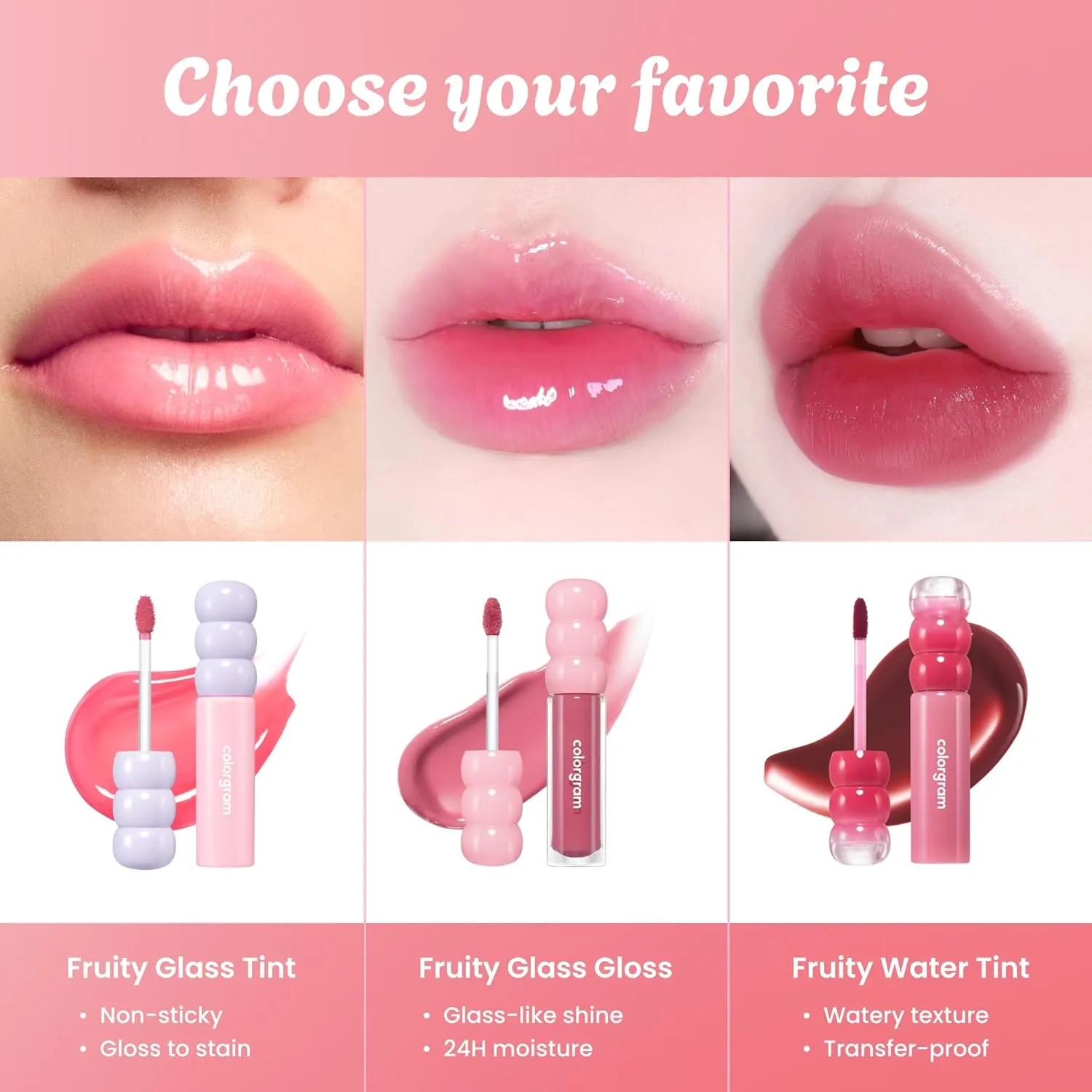 COLORGRAM Fruity Glass Tint 08 Lovely Raspberry | Korean Long Lasting & Waterproof Lip Stain | Glossy Dewy Lip Gloss, Highly Pigmented Raspberry Red Shade with Glowing effect 0.11 Oz.