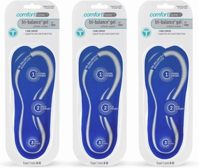 Comfort Zone Tri-Balance Gel Orthotic Insoles for Men, 3/4 Length Inserts for Menâ€™s Shoe Sizes 8-12, 1 Pair (Pack of 3)