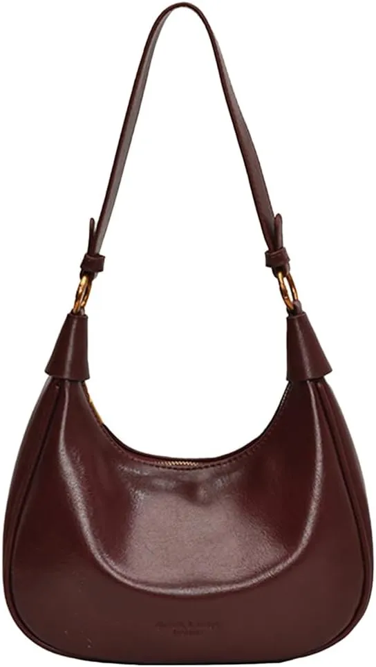 Crescent Shoulder Bag for Women - Red Burgundy Handbag Satchel Retro Leather Fall Bags Maroon Shoulder Purse