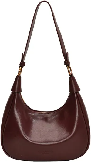 Crescent Shoulder Bag for Women - Red Burgundy Handbag Satchel Retro Leather Fall Bags Maroon Shoulder Purse