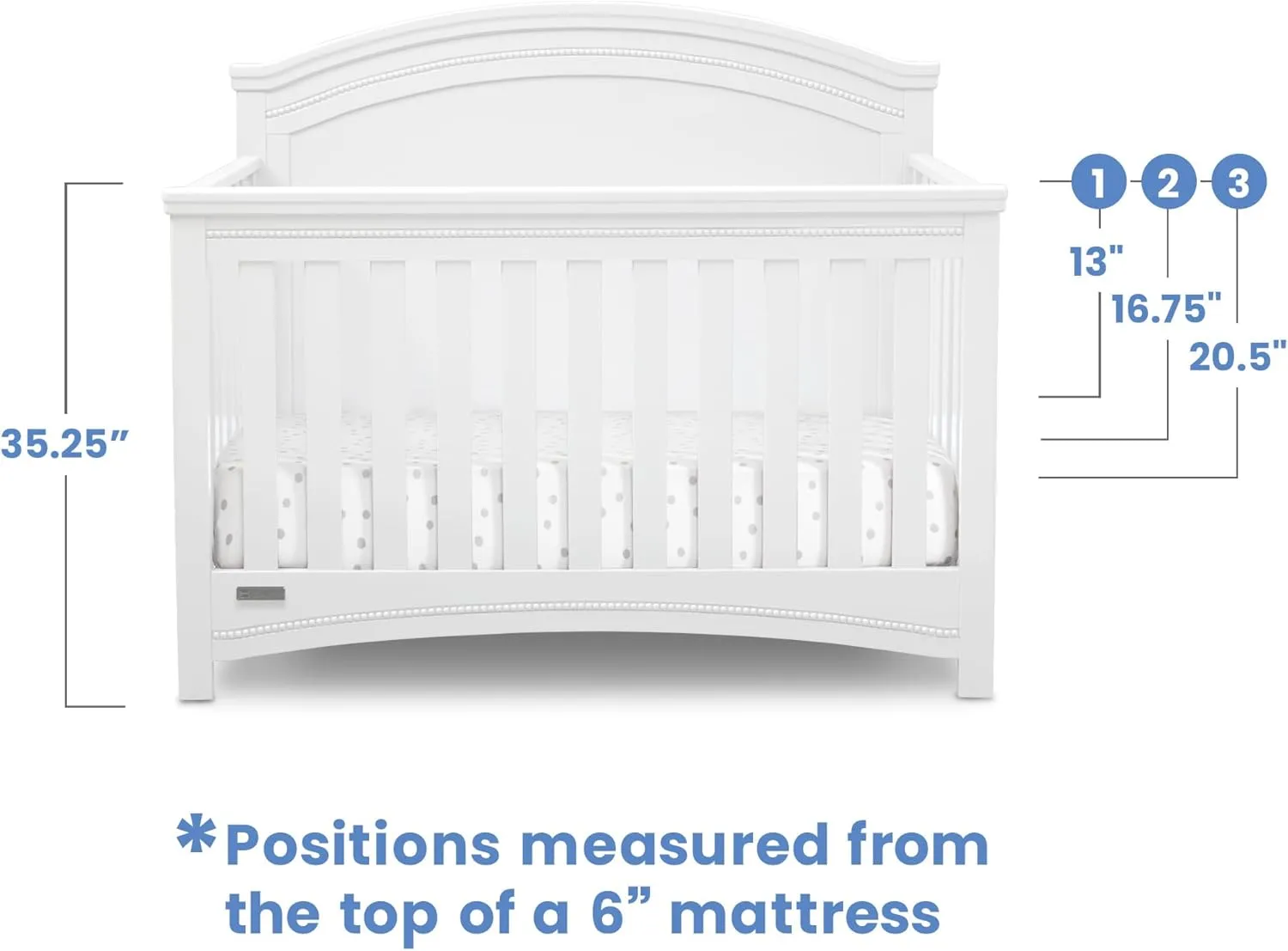 Delta Children Simmons Kids SlumberTime Emma 4-in-1 Convertible Baby Crib N More - Greenguard Gold Certified, Bianca White