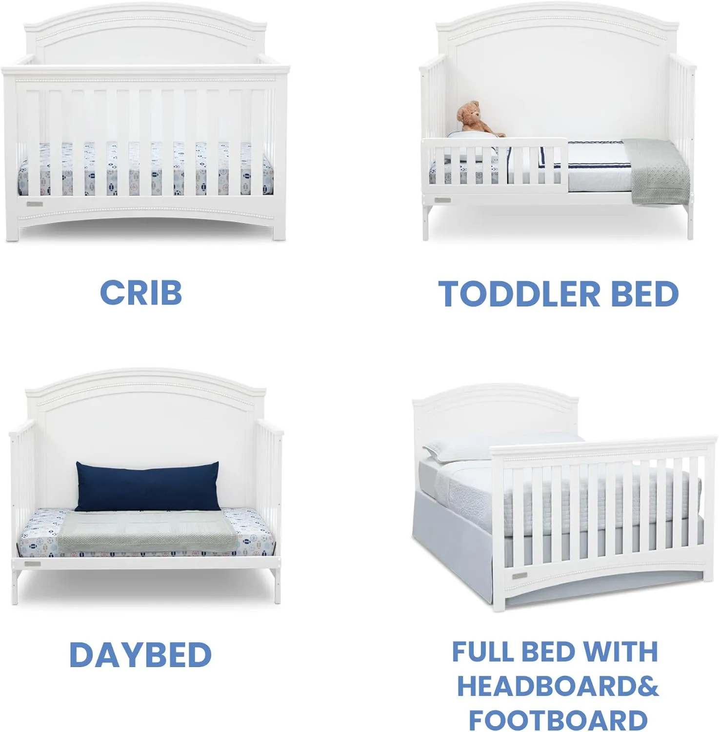 Delta Children Simmons Kids SlumberTime Emma 4-in-1 Convertible Baby Crib N More - Greenguard Gold Certified, Bianca White