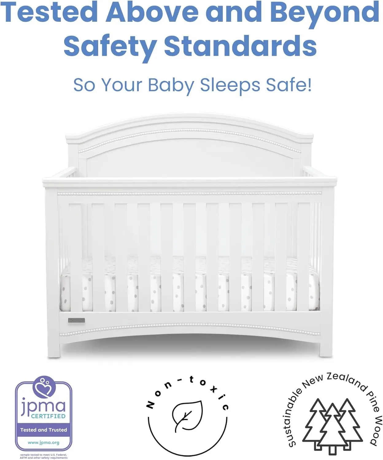 Delta Children Simmons Kids SlumberTime Emma 4-in-1 Convertible Baby Crib N More - Greenguard Gold Certified, Bianca White
