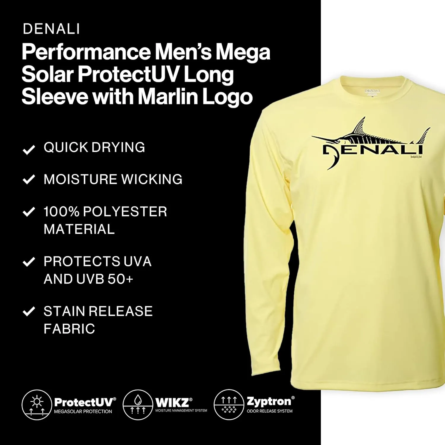 Denali Men's Marlin Logo Tournament Teaser UPF 50  Long Sleeve T-Shirt, UV Protection, Quick Dry Fisherman's Shirt