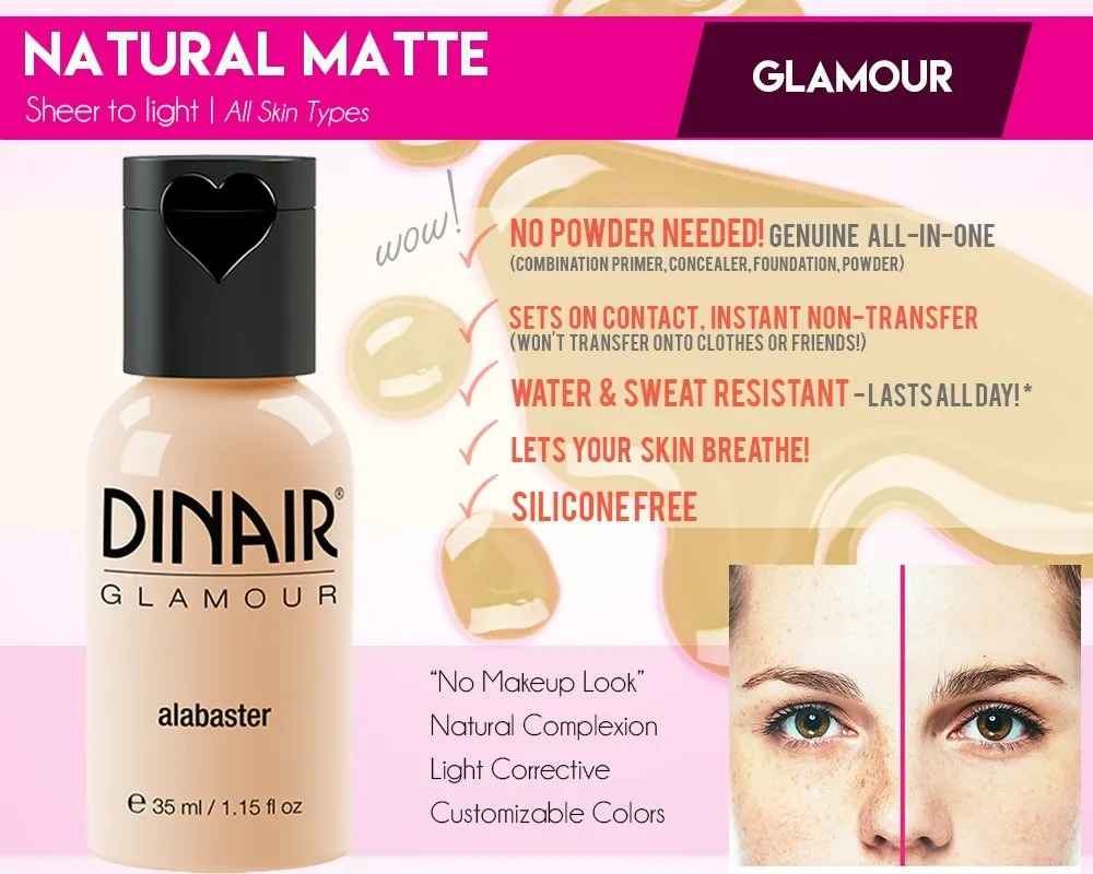 Dinair Airbrush Makeup Foundation | Dark Brown | GLAMOUR: Natural, Light coverage, Matte 1/2oz