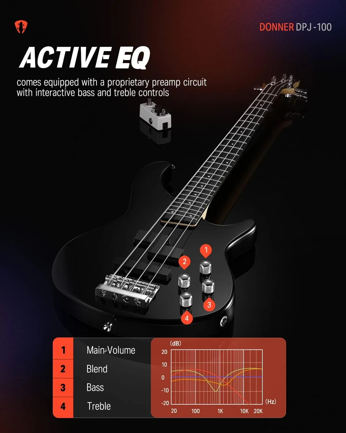 Donner Electric Bass Guitar 4 Strings Full-Size Standard Bass PJ-Style Electric Bass for Adults with Free Online Lesson, Gig Bag Guitar Strap and Guitar Cable Included, DPJ-100, Black