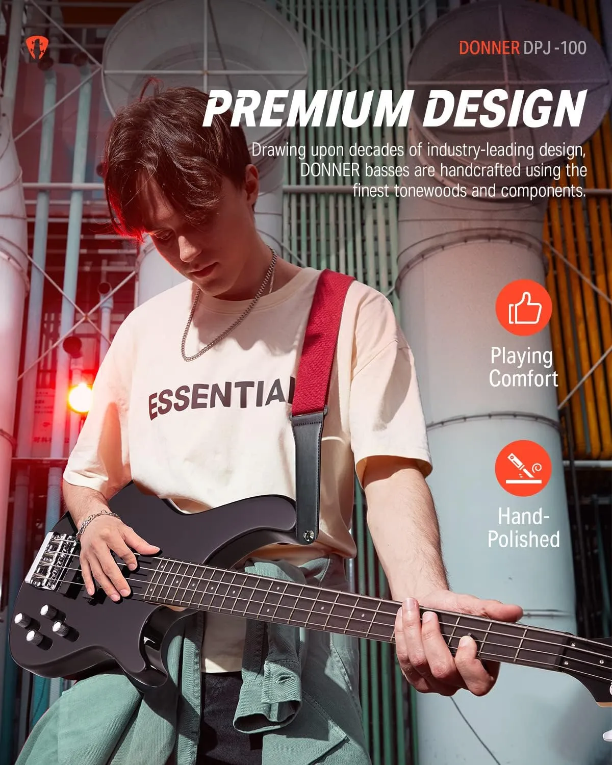 Donner Electric Bass Guitar 4 Strings Full-Size Standard Bass PJ-Style Electric Bass for Adults with Free Online Lesson, Gig Bag Guitar Strap and Guitar Cable Included, DPJ-100, Black