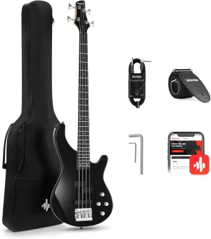 Donner Electric Bass Guitar 4 Strings Full-Size Standard Bass PJ-Style Electric Bass for Adults with Free Online Lesson, Gig Bag Guitar Strap and Guitar Cable Included, DPJ-100, Black