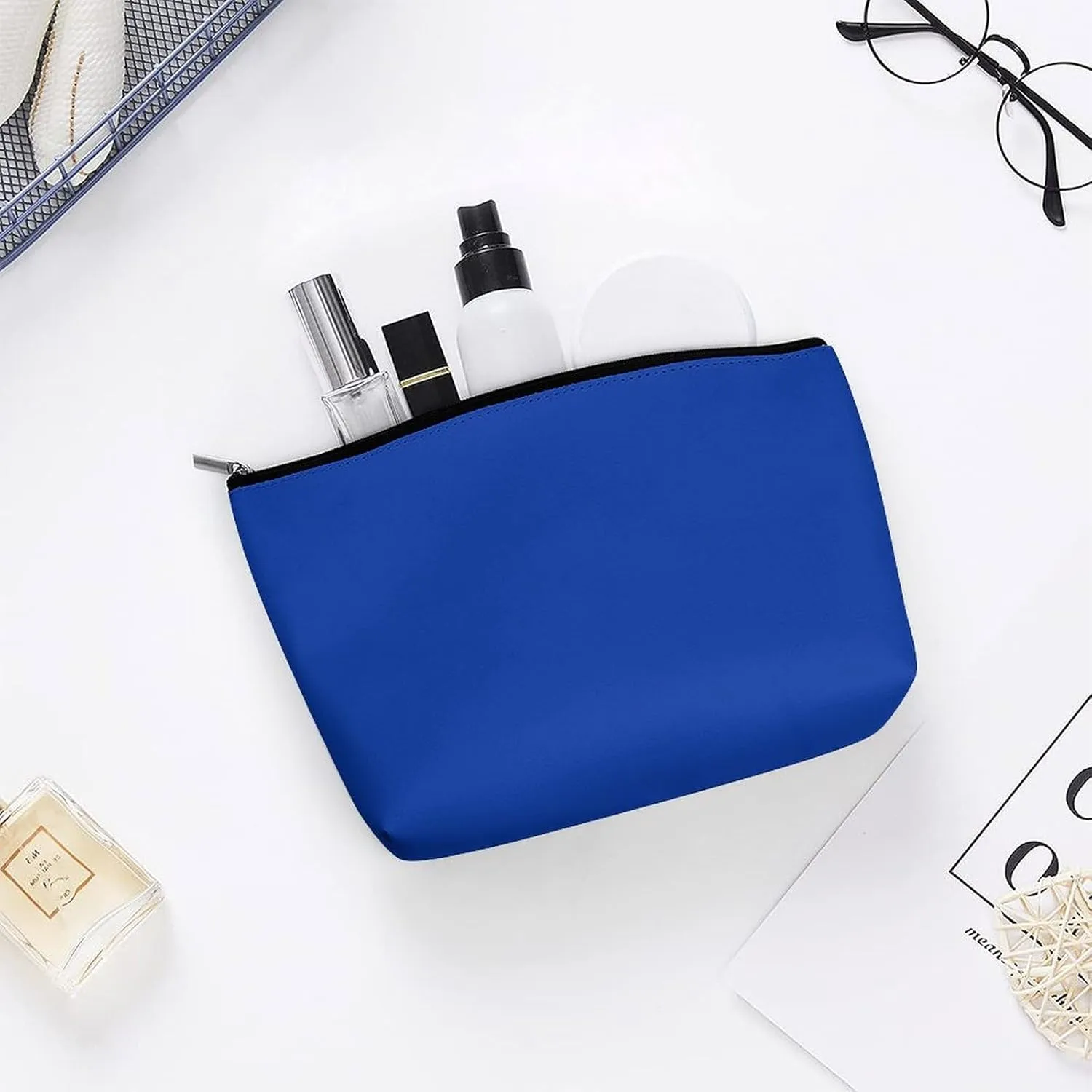 Elegant Makeup Bag, Cobalt Blue Solid Color Elegant Cosmetic Bag Large Capacity Pouch Portable Organizer for Men & Women
