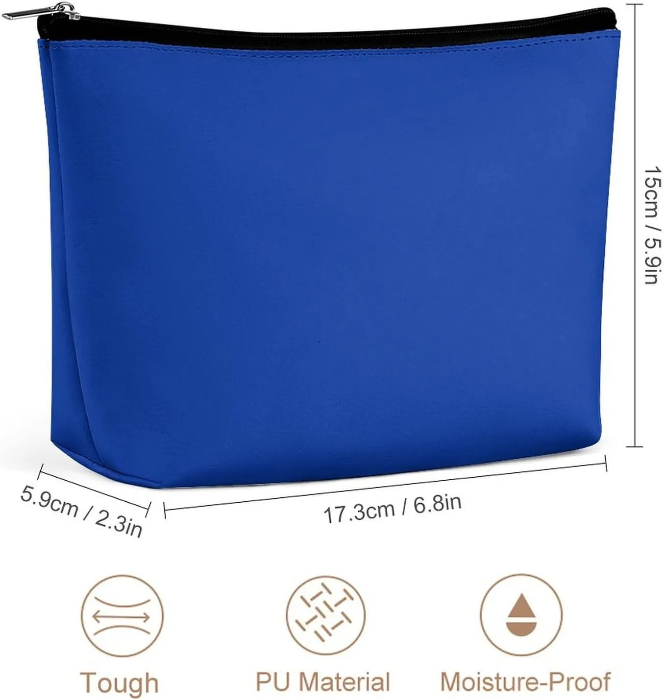 Elegant Makeup Bag, Cobalt Blue Solid Color Elegant Cosmetic Bag Large Capacity Pouch Portable Organizer for Men & Women
