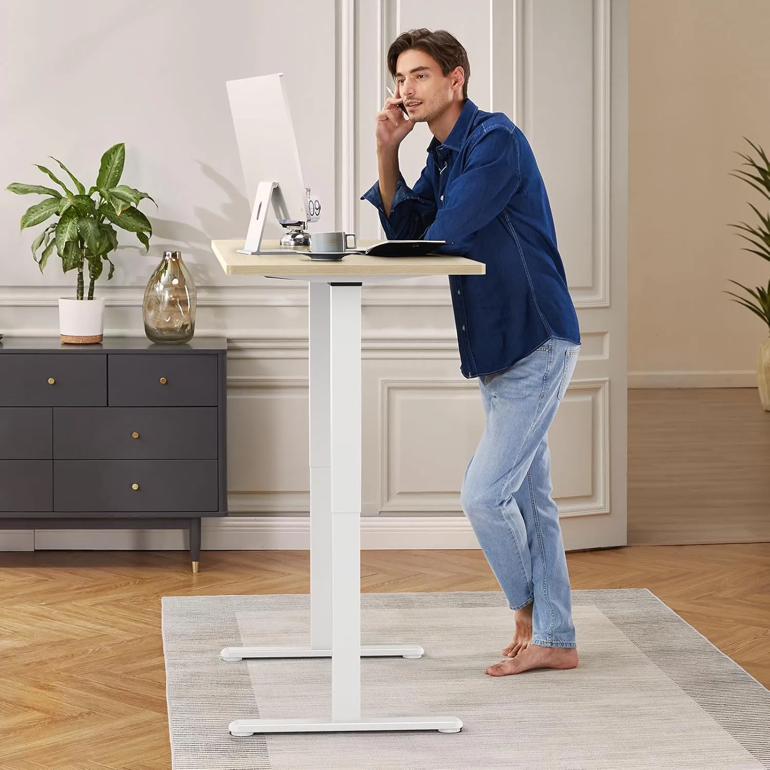 ErGear Dual Motor Standing Desk Frame, Electric Adjustable Legs Compatible Desktop Size 44″-90″, 264 lbs Weight Capacity, 4 Memory Height Settings Stand up Desks Base, White Frame Only