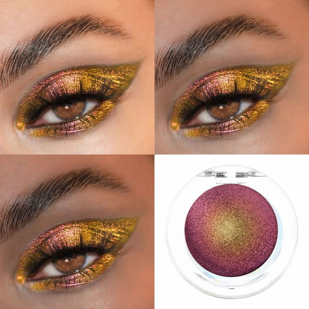 evpct Rose Red Gold Duochrome Chameleon Chrome Multichrome Eyeshadow Makeup Palette Women, Metallic Holographic Glitter Sparkle Shimmer Loose Eyeshadow Eye Shadow Palette Makeup, Highly Pigmented