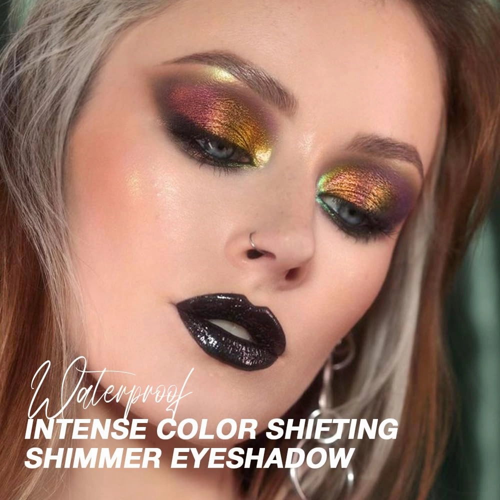 evpct Rose Red Gold Duochrome Chameleon Chrome Multichrome Eyeshadow Makeup Palette Women, Metallic Holographic Glitter Sparkle Shimmer Loose Eyeshadow Eye Shadow Palette Makeup, Highly Pigmented