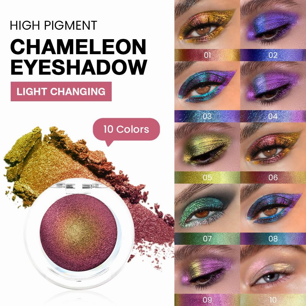 evpct Rose Red Gold Duochrome Chameleon Chrome Multichrome Eyeshadow Makeup Palette Women, Metallic Holographic Glitter Sparkle Shimmer Loose Eyeshadow Eye Shadow Palette Makeup, Highly Pigmented